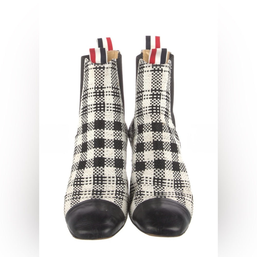 $1199 Thom Browne Black and White Checkered ankle Boots, US 8.5